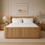 Solid Wood King Size Bed – Fluted Design Natural Finish | Modern Wooden Bed Frame