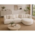 Solid Wood L-Shaped Curved Sofa with Chaise | Boucle Fabric - Image 3
