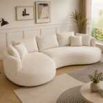Solid Wood L-Shaped Curved Sofa with Chaise | Boucle Fabric - Image 2