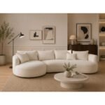 Solid Wood L-Shaped Curved Sofa with Chaise | Boucle Fabric - Image 4