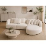 Solid Wood L-Shaped Curved Sofa with Chaise | Boucle Fabric - Image 5