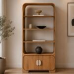 Mango Wood Bookshelf Display Cabinet with Storage Unit – Natural Finish | Modern Wooden Bookcase