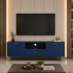 Mango Wood Media TV Unit Cabinet with 1 Drawer & 2 Doors – Indigo Blue | Modern Entertainment Unit