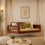 Mango Wood Swing Jhula for Home – Tile Design Natural Finish | Handcrafted Wooden Swing - Image 2