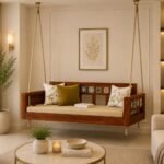 Mango Wood Swing Jhula for Home – Tile Design Natural Finish | Handcrafted Wooden Swing - Image 3
