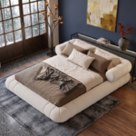 Boucle Upholstery Bed - Ivory Color King Size or Queen Size