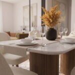 Solid Wood Marble Top Dining Table Set (6, 8 & 10 Seater) with Upholstered Chairs – Teak Finish - Image 5