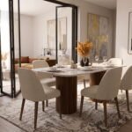 Solid Wood Marble Top Dining Table Set (6, 8 & 10 Seater) with Upholstered Chairs – Teak Finish - Image 3