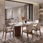 Solid Wood Marble Top Dining Table Set (6, 8 & 10 Seater) with Upholstered Chairs – Teak Finish - Image 2