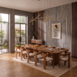 10 Seater Acacia Wood Rectangular Dining Table Set with Chairs – Natural Finish