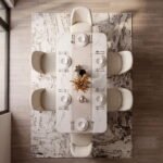 Solid Wood Marble Top Dining Table Set (6, 8 & 10 Seater) with Upholstered Chairs – Teak Finish - Image 4