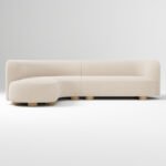 Curved L-Shaped Velvet Sectional Sofa with Chaise – Modern Beige/Ivory Fabric Couch with Mango Wood Legs - Image 9