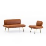 Teak Wood Leather Sofa 2 Seater Iron Legs - Image 5