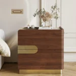 Solid Acacia Wood 2 Drawer Bedside Table – Rectangular Nightstand with Stainless Steel Base & Handles