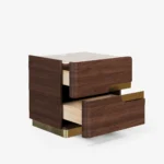 Solid Acacia Wood 2 Drawer Bedside Table – Rectangular Nightstand with Stainless Steel Base & Handles - Image 3