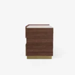 Solid Acacia Wood 2 Drawer Bedside Table – Rectangular Nightstand with Stainless Steel Base & Handles - Image 5