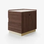 Solid Acacia Wood 2 Drawer Bedside Table – Rectangular Nightstand with Stainless Steel Base & Handles - Image 6