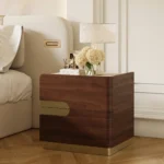 Solid Acacia Wood 2 Drawer Bedside Table – Rectangular Nightstand with Stainless Steel Base & Handles - Image 2