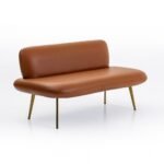 Teak Wood Leather Sofa 2 Seater Iron Legs - Image 3