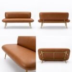 Teak Wood Leather Sofa 2 Seater Iron Legs - Image 7