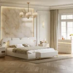 Hovra King Faux Leather Platform Bed Frame with Extended Headboard & Integrated LED Reading Lights - Image 6