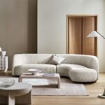 Curved L-Shaped Velvet Sectional Sofa with Chaise – Modern Beige/Ivory Fabric Couch with Mango Wood Legs - Image 8