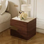 Solid Acacia Wood 2 Drawer Bedside Table – Rectangular Nightstand with Stainless Steel Base & Handles - Image 16