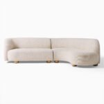 Curved L-Shaped Velvet Sectional Sofa with Chaise – Modern Beige/Ivory Fabric Couch with Mango Wood Legs - Image 11