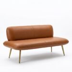 Teak Wood Leather Sofa 2 Seater Iron Legs - Image 2