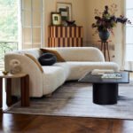 Curved L-Shaped Velvet Sectional Sofa with Chaise – Modern Beige/Ivory Fabric Couch with Mango Wood Legs - Image 10