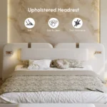 Hovra King Faux Leather Platform Bed Frame with Extended Headboard & Integrated LED Reading Lights - Image 7