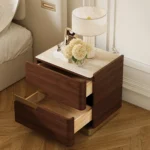 Solid Acacia Wood 2 Drawer Bedside Table – Rectangular Nightstand with Stainless Steel Base & Handles - Image 15