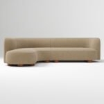Curved L-Shaped Velvet Sectional Sofa with Chaise – Modern Beige/Ivory Fabric Couch with Mango Wood Legs - Image 5