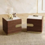 Solid Acacia Wood 2 Drawer Bedside Table – Rectangular Nightstand with Stainless Steel Base & Handles - Image 14
