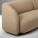 Curved L-Shaped Velvet Sectional Sofa with Chaise – Modern Beige/Ivory Fabric Couch with Mango Wood Legs - Image 4