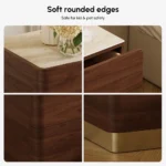 Solid Acacia Wood 2 Drawer Bedside Table – Rectangular Nightstand with Stainless Steel Base & Handles - Image 13