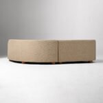 Curved L-Shaped Velvet Sectional Sofa with Chaise – Modern Beige/Ivory Fabric Couch with Mango Wood Legs - Image 6
