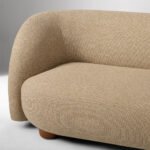 Curved L-Shaped Velvet Sectional Sofa with Chaise – Modern Beige/Ivory Fabric Couch with Mango Wood Legs - Image 3