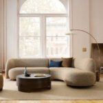 Curved L-Shaped Velvet Sectional Sofa with Chaise – Modern Beige/Ivory Fabric Couch with Mango Wood Legs - Image 7