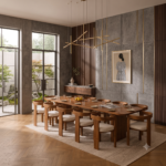 10 Seater Acacia Wood Rectangular Dining Table Set with Chairs – Natural Finish