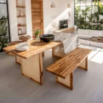 Solid Sheesham Wood 8 Seater Dining Table Set with Chairs and Bench – Natural Finish - Image 12