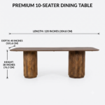 Solid Wood Rectangular Dining Table Set with 10 Chairs | Natural Finish (All Sizes) - Image 6