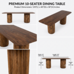 Solid Wood Rectangular Dining Table Set with 10 Chairs | Natural Finish (All Sizes) - Image 8