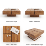 Acacia Wood Square Coffee Table - Natural Finish - Image 6