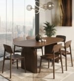 Solid Mango Wood Oval Dining Table with Chairs (6, 8 & 10 Seater) – Walnut Finish - Image 2