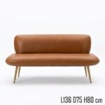 Teak Wood Leather Sofa 2 Seater Iron Legs - Image 6
