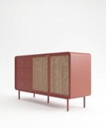 Mango Wood Cane Sideboard - 2 Doors and 3 Drawers in Terracotta Rose Finish - Image 4