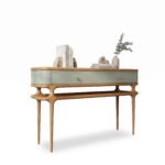 Art of Rajasthan Solid Sheesham Wood 2-Drawer Console Table in Olive Green - Image 3