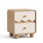Oak Wood Bedside Table - 2 Drawers Round Legs Natural Finish - Image 4