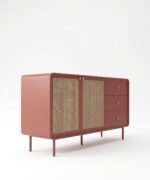 Mango Wood Cane Sideboard - 2 Doors and 3 Drawers in Terracotta Rose Finish - Image 5